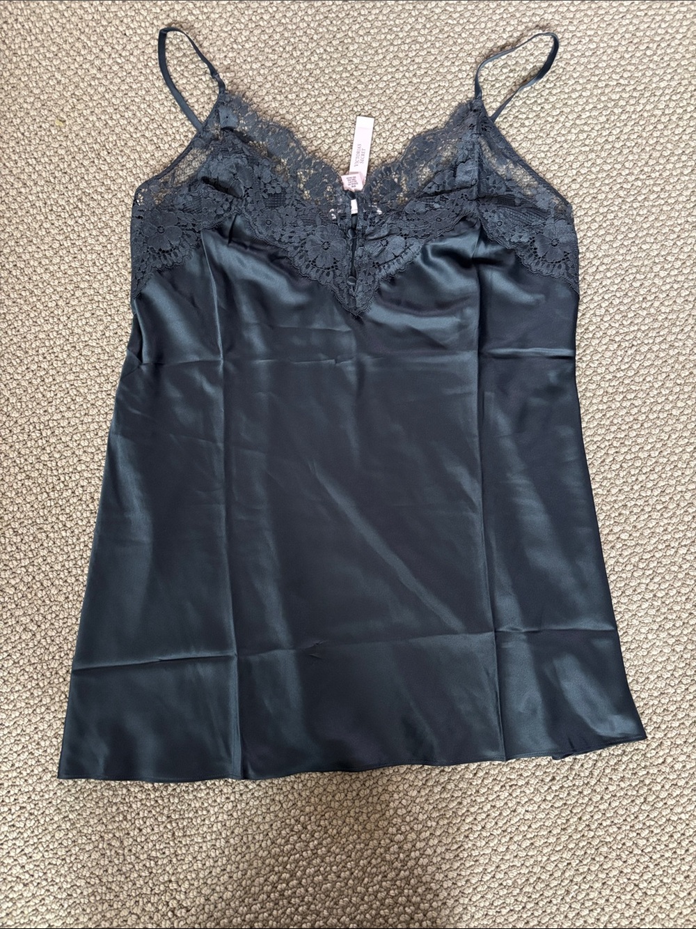 Victoria's Secret Black Satin Lace-Trim Slip